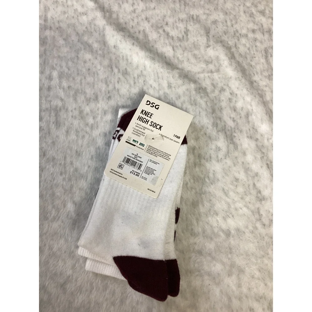 DSG‎ Womens Knee High Socks White Team Burgundy Striped Athletic Size M 5-10 NEW